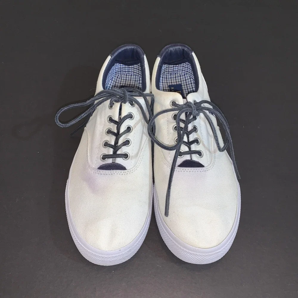 Polo Ralph Lauren Sneakers Mens Size 10.5D Vaughn White Canvas Lace Up Casual